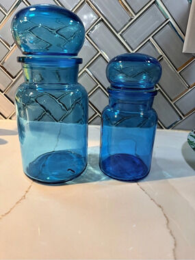Blue Glass Storage Jars Set of 2